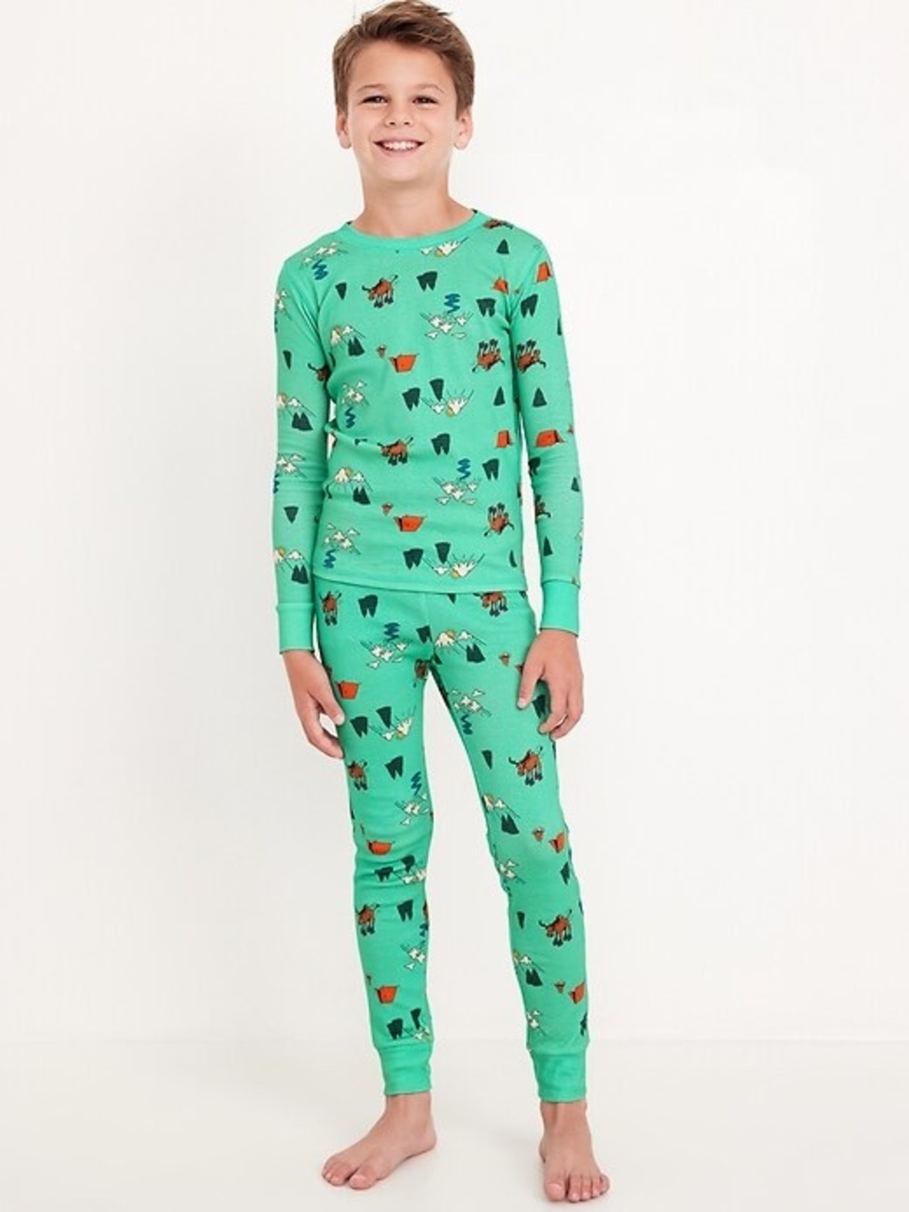 Old Navy Size 10 Snug-Fit Pajama Set Outdoor Camping, Mountain, Moose Print